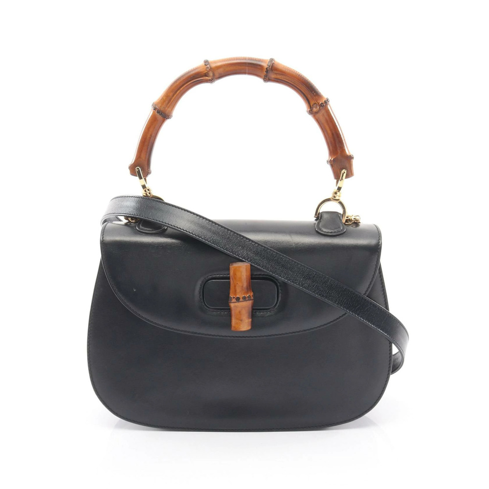 Gucci Bamboo Handbag Leather Black